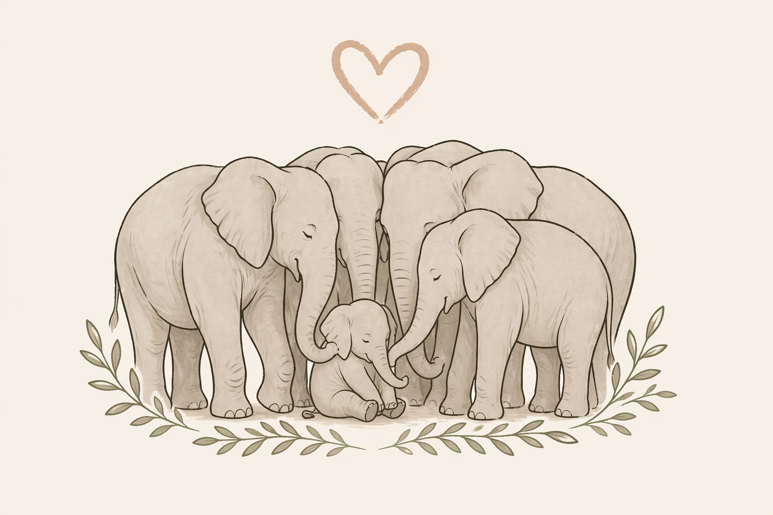 Elephants standing together in protection and love
